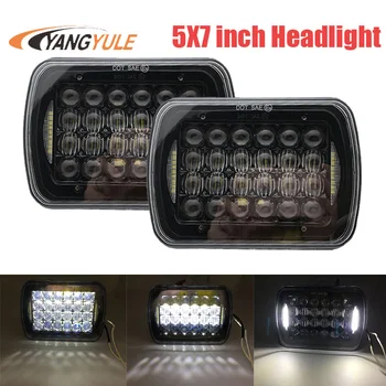 

2X Square LED Headlight 7x6 5x7 Inch Projector DRL Black Housing 5" X 7" LED Headlight Replacement for Jeep Cherokee XJ Trucks