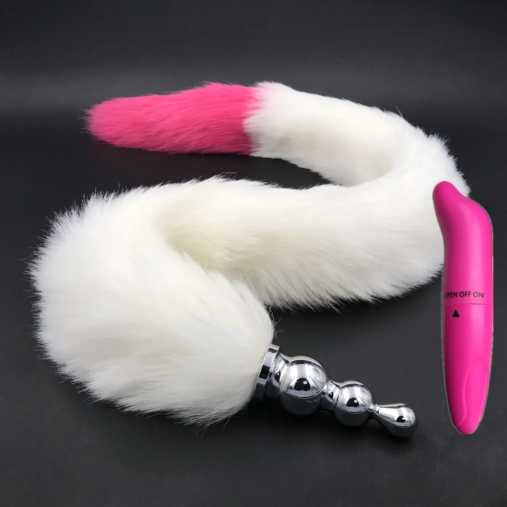 2 Pcs Lot Vibrator And Long 80cm White And Rose Red Tail Anal Plug Sex Toys Adult Games Sex