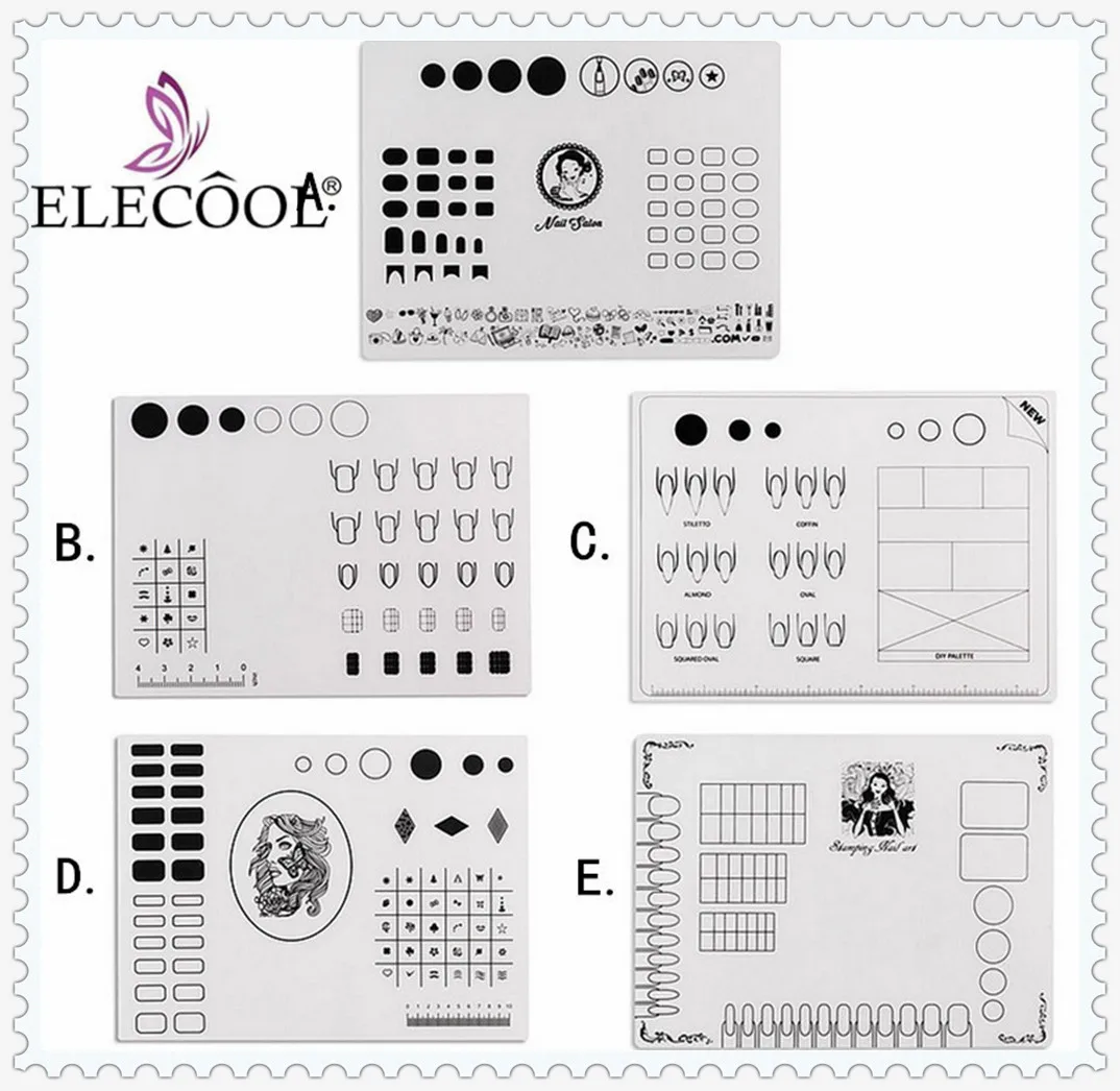 

ELECOOL Nail Art Practice Coloring Pad Mat Foldable Soft Washable Silicone Polish Stamping Plate Nails Printing Tools for Nails