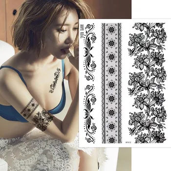 

New 1 pcs black lace Henna Tattoo Sticker Totem Flower Lace Temporary Tattoo Body Art Arm Hand Leg Tatuagem Make Up