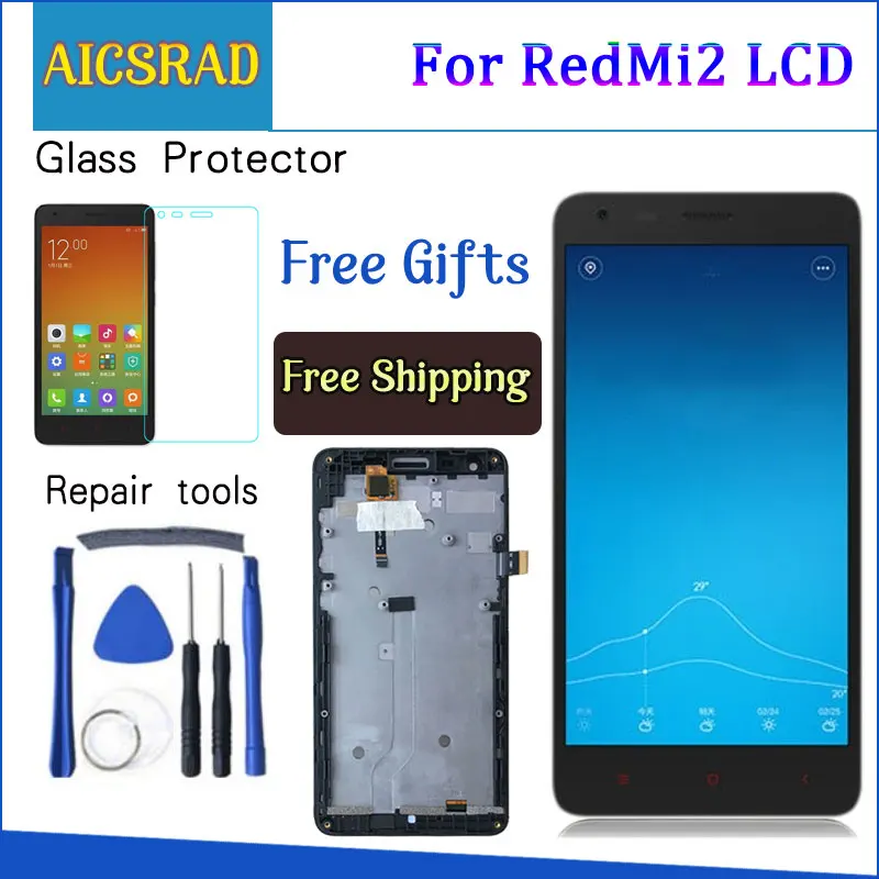 Черный ЖК дисплей + TP рамка AICSRAD для Xiaomi Redmi2 Redmi 2 дигитайзер сенсорного экрана в