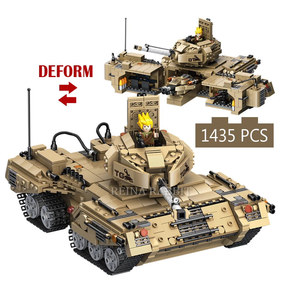 

1435PCS Transformable Military Battle Tiger Tank Model Building Blocks Compatible legoed Army WW2 Soldier Figures Weapon Toys