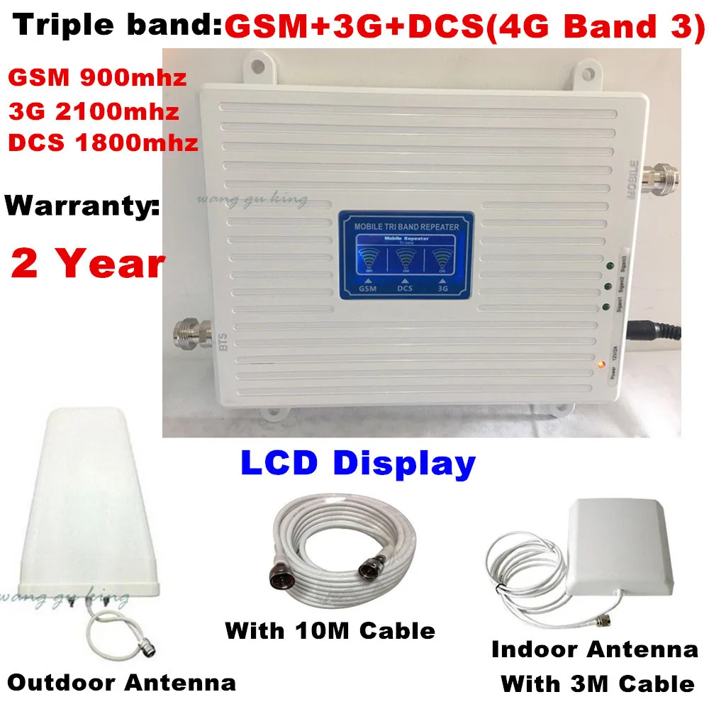 

Full set 70dB 2G 3G 4G Tri Band Mobile Signal Booster GSM 900 DCS LTE 1800 WCDMA 2100 MHz Cell Phone Signal Repeater Amplifier