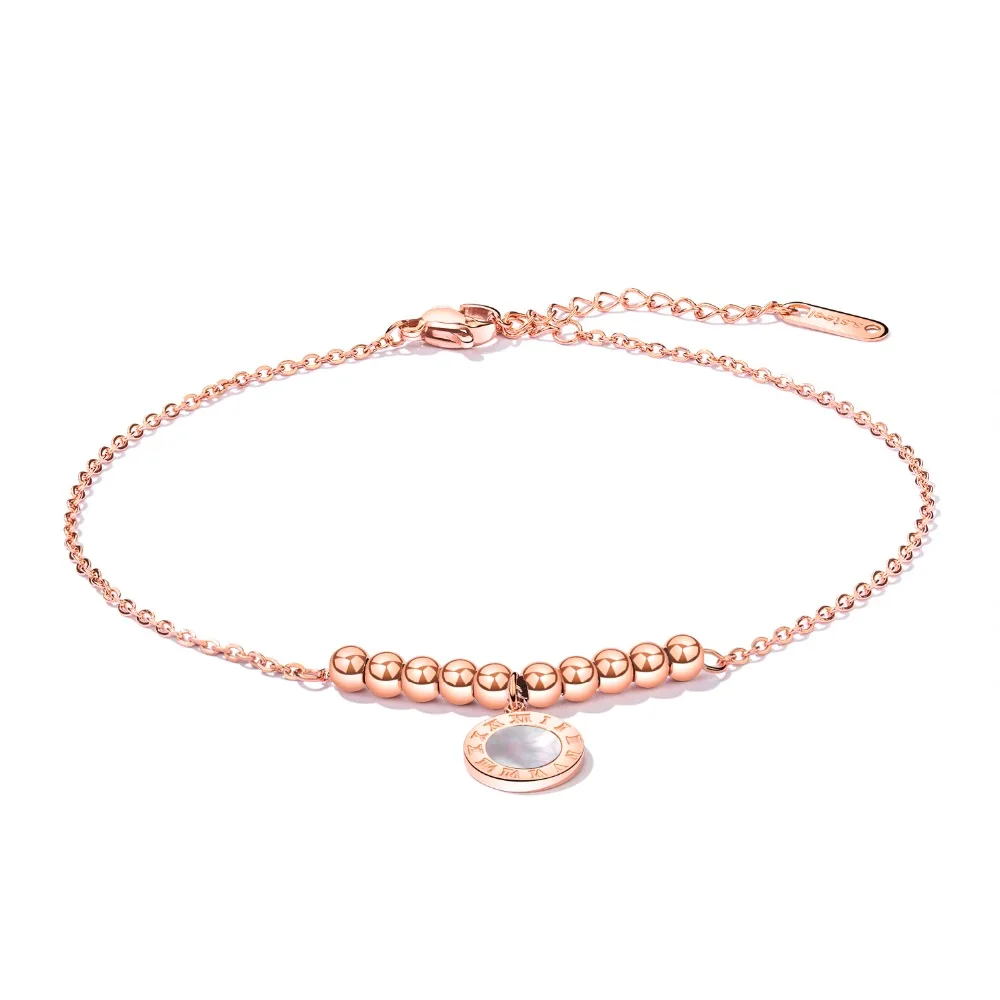 

Fashion summer Charm round Rome number Anklets For Women Rose Gold Stainless Steel bead Ladies Female Jewelry girl Gift