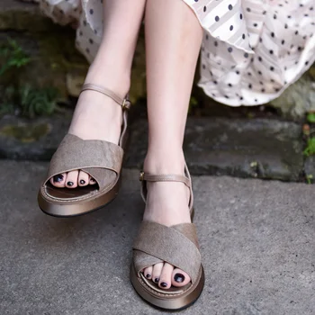 

Artmu Original Horsehair Wedge Heels Women Sandals Platform Button Genuine Leather Handmade Summer New Sandals 1977-1