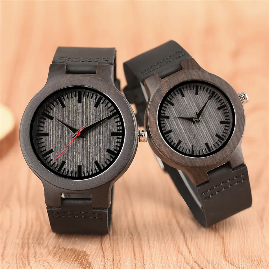 ORIGINAL  Simple Dial Bamboo Wood Watch Men Leather Band Women Watches Quartz Fashion Lovers Couple Clock Gif