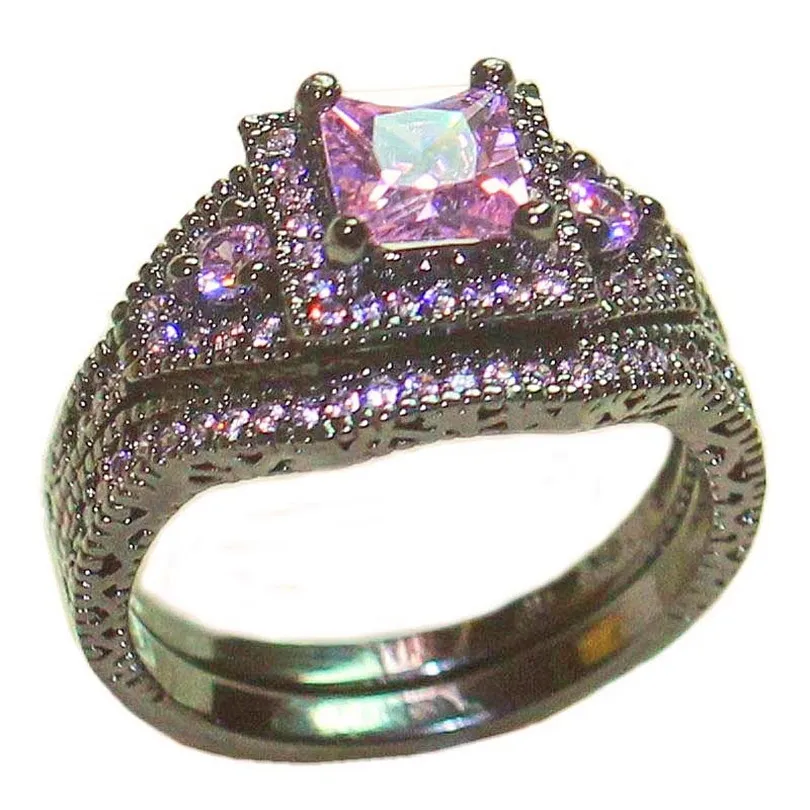 

CHOUCONG Engagement Wedding Bands Ring Finger for Women Jewelry 10KT Black Gold Filled Pink CZ Stone rings set Size 5,6,7,8,9,10
