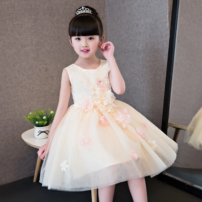 

2017 Kids Girls Flowers Princess Dress Children Girl Sleeveless Birthday Wedding Party Lace Dress Baby Fancy Princess Clothes