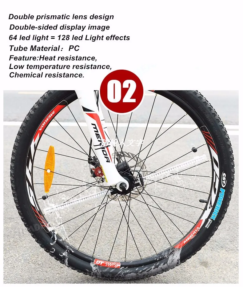 Clearance Leadbike New 64 LED RGB Bicycle Wheel Spoke Light Waterproof Programmable DIY Light Bike Smart Lamp Double-sided Display Pattern 12