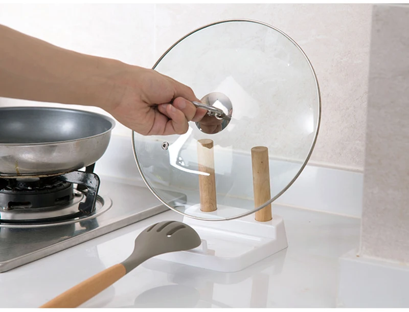 TUUTH Wooden Pot Rack Spoon Holder Pan Cover Lid Rest Stand Home Applicance Drain Rack The Goods For Kitchen Accessories A3
