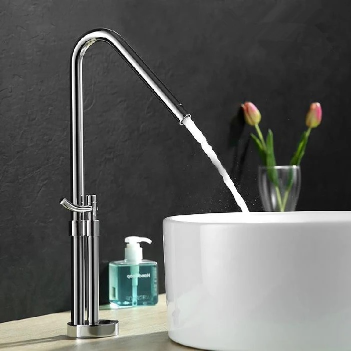 Умывальник Faucetst хромированный серебристый смеситель для ванной комнаты с одной ручкой для кухонной раковины Высокий арочный Однорычажный смеситель для горячей и холодной воды LT-801B - Цвет: High