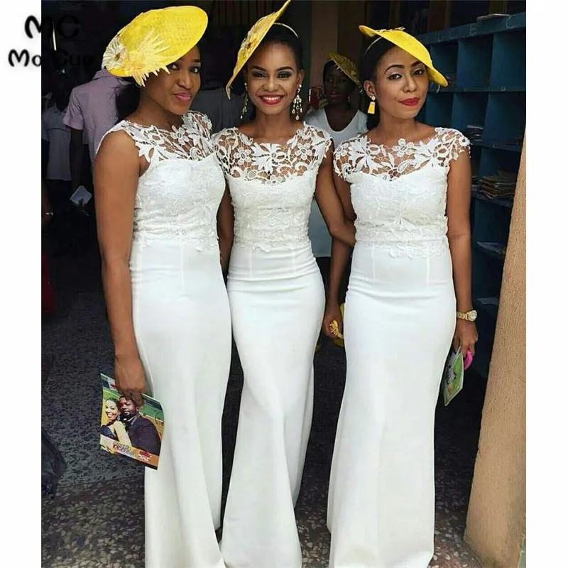 CHARMING WHITE SHEATH BRIDESMAID DRESSES WITH LACE FOR WEDDING PARTY