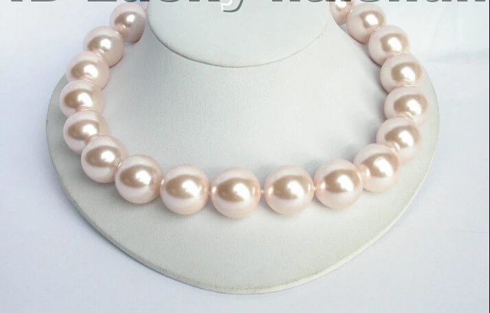 

FREE SHIPPING>>>@@ Genuine 20mm round pink south sea shell pearls necklace @^Noble style Natural Fine jewe S