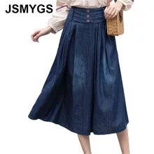 JSMYGS летние джинсовые плиссированные женские юбки с высокой талией, полу-"рваные" джинсы юбка модные Повседневное в винтажном стиле; большие размеры S-6XL