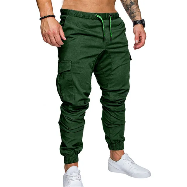 2018 Plus Size Men’s Long Pants Multi-pocket Solid Slim Male Cargo Pants Elastic Waist Joggers Fashion Casual Military Trousers