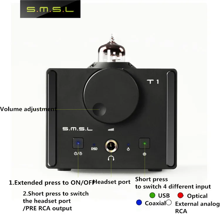 SMSL T1 AK4490EQ+ CM6632A DAC DSD512 ламповый усилитель для наушников 384 кГц/32 бит оптический/коаксиальный/XMOS/USB DAC цифровой ламповый усилитель