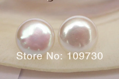

ry00167 Genuine white fastener coin pearls Earrings 14K Studs A0422