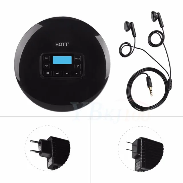 Free Shipping Black Portable CD Player LCD Display Audio Music Travel CD-R CD-RW MP3 With Earphone EU/US Power Adapter