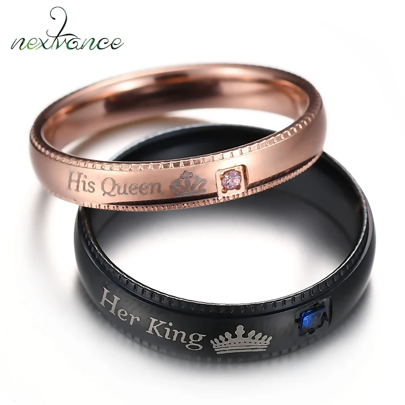 

Nextvance Her King His Queen CZ Couple Ring Crown Design Band Ring for Women Men Alyans Bayan Romantic Jewelry