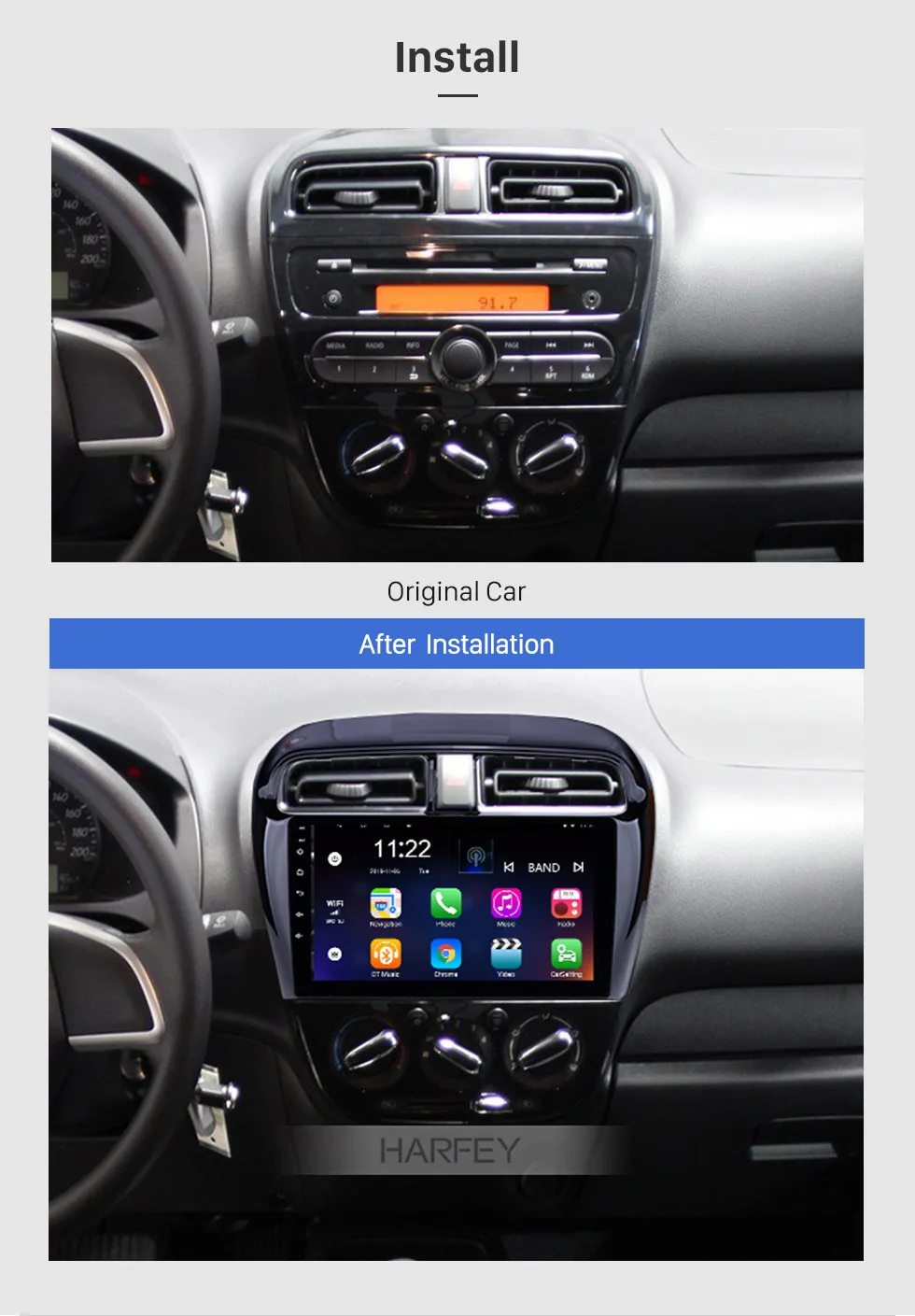 Cheap Harfey for Mitsubishi Mirage 2012-2016 9"Android 8.1 Car Radio GPS Navi HD Touchscreen Bluetooth USB WIFI FM SWC support DVR OBD 2