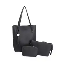 3PCs Women Casual Leather Top-handle Handbag Tassel Shoulder Bag Tote Ladies Messenger Crossbody Bag Composite Bag Clutch Wallet