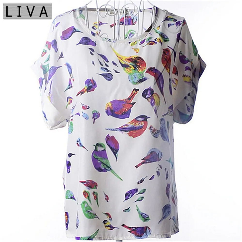 Fashion Thin Women Shirt S-XXL Summer Style Loose Colorful Print Chiffon Blouse Casual Tops Short Sleeve blusa feminina stripe (11)