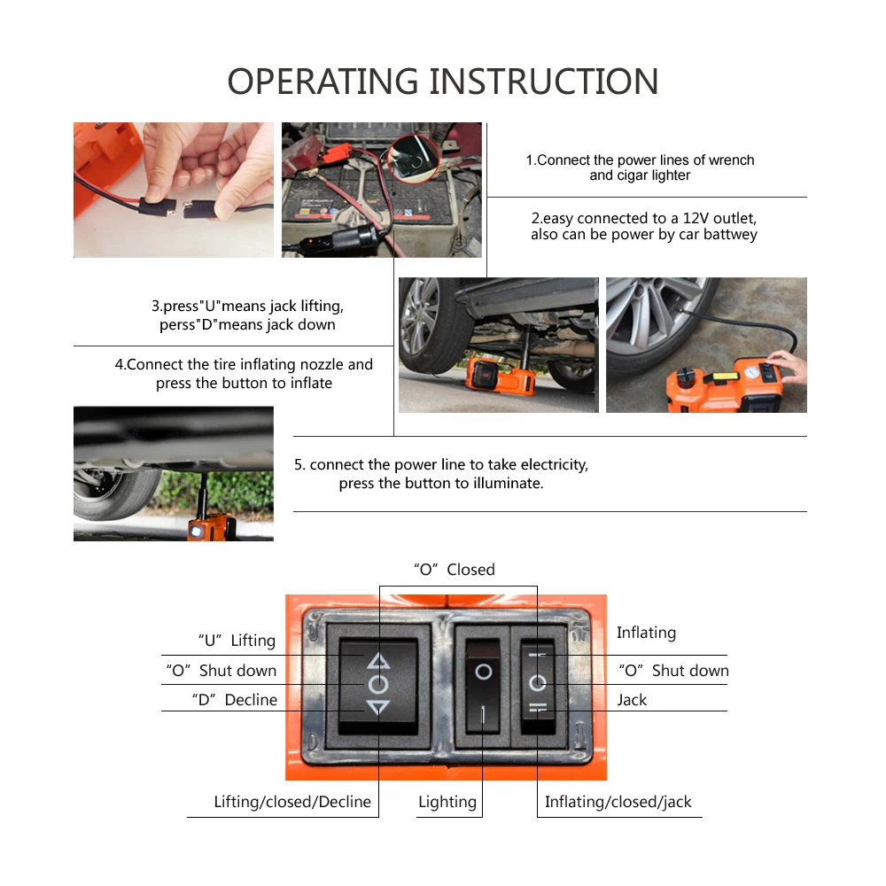  Auto Electric Hydraulic Lifting Jack Two Functions Car Jack With Air Inflating Pump