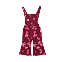 Повседневные летние комбинезоны с цветочным принтом для маленьких девочек комбинезон без рукавов комбинезон одежды снаряжение из хлопка, Размер 2-6T