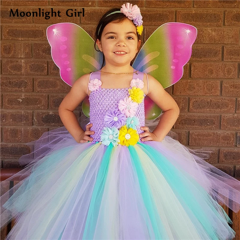 Children Pastel Girls Fairy Tutu Dress With Headband Wings Kids