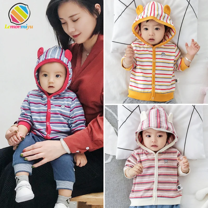  Lemonmiyu Toddler Cartoon Baby Jackets Hooded Outwear Baby Coats Striped Cotton Baby Girls Boys Spr