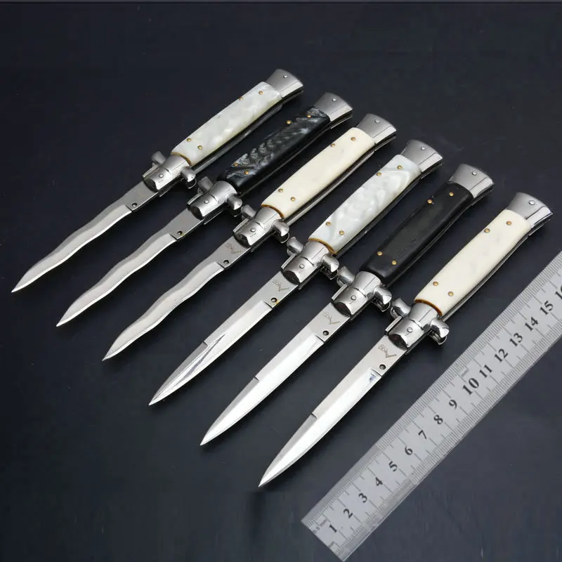 

Hysenss 11" Italian AKC Stiletto Mafia Tactical Folding Knife 440C Mirror Blade Acrylic Handle Outdoor hunting Survival EDC Tool