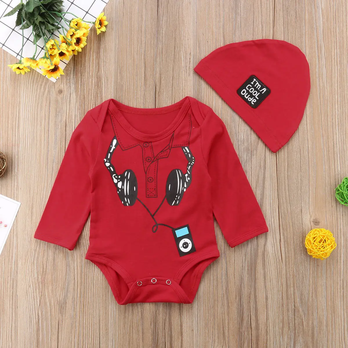 Babys Long Sleeve Romper,Red-Flower Jumpsuit Bodysuit Clothes