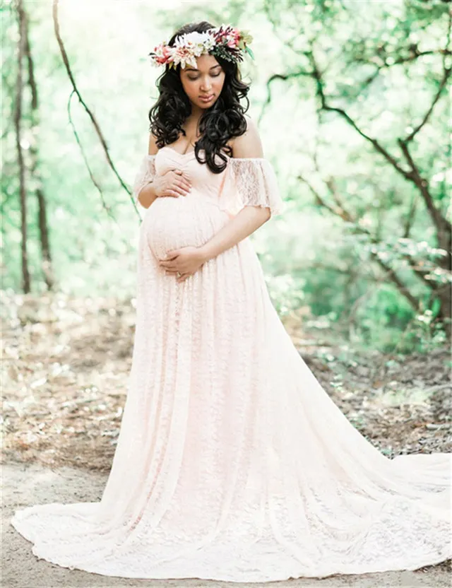 Новое Кружевное платье для беременных нарядные платья для свадьбы для беременных Для женщин длинное платье для беременных Русалка Подставки для фотографий платья - Цвет: White