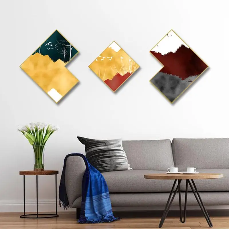 

Golden combination painting Irregular mural living room Background wall Nordic minimalist Decorative paintings Framed Triptych