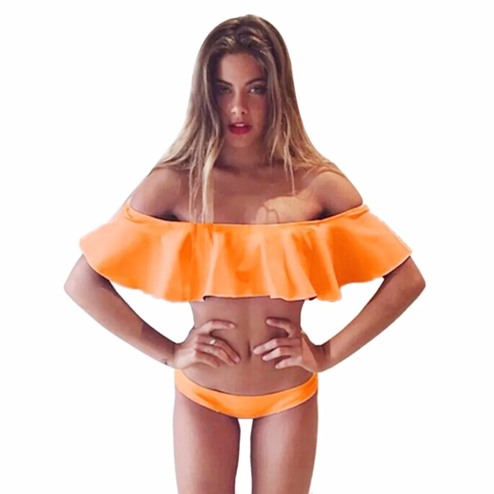 Sexy Bandeau Ruffled Bikini Strapless Wire Free Women Swimsuit Swimwear Swimming Suit For Beach Bathing Maillot new