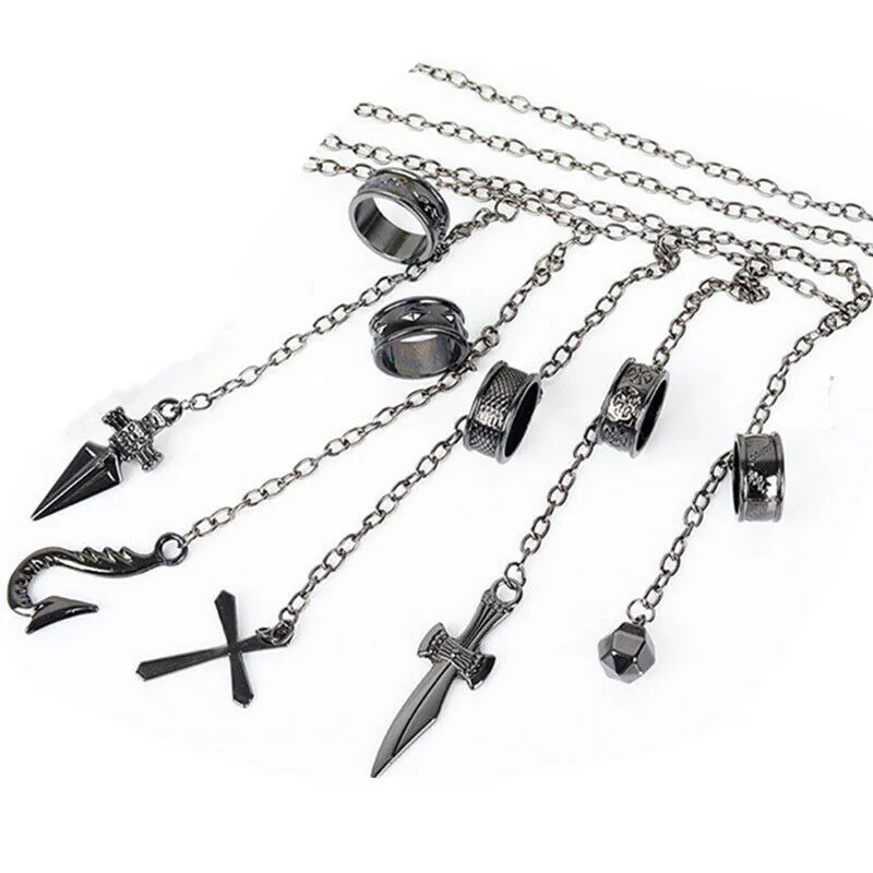 

Anime Hunter X Hunter Kurapika Weapons 5 Rings Chains Punk Style Metal Bracelet