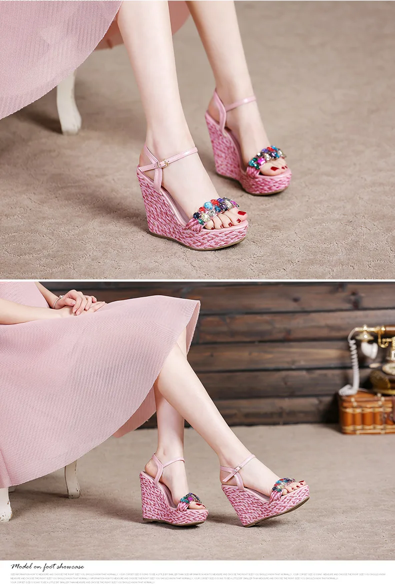 8_Summer Womens Black Buckle Sandals Fashion Elegant Silver Rhinestone Shoes Wedding Bridal High Heel Platform Wedges