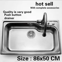 Модная Роскошная большая кухонная раковина толщиной 1 мм, пищевая 304 нержавеющая сталь, горячая распродажа, с одним слотом, 86x50 см