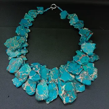 

N012902 22'' 2 Strands Blue Sea Sediment Imperial Stone Crystal Necklace