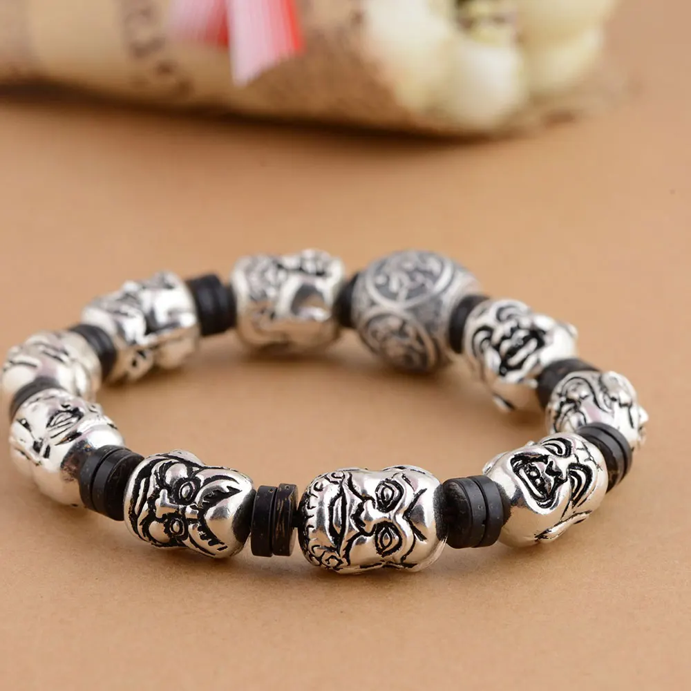 Pure 925 Silver Buddha Bracelet Fashion Punk Animal Good Luck S925 Thai