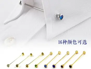 

20pcs/lot Gold Crystal Tie Collar Bar Angle Pin 8 Colors Rhinestone Tie Clip Clasp Barbell Lapel Collar Pin Clip Mixorder