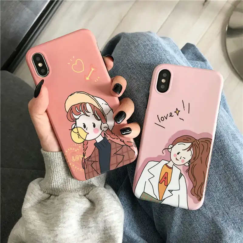 かわいいイラスト美少女韓国電話ケース Iphone 7 7 プラス 6 6s 8 プラス X Xs 最大 Xr かわいい漫画ケースソフトシリコンカバー Fitted Cases Aliexpress