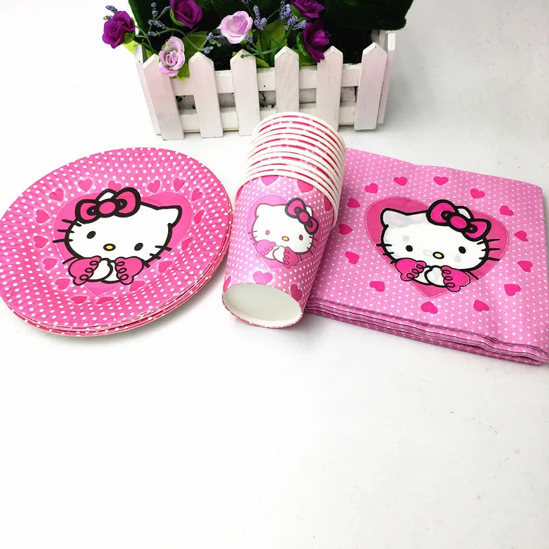 60PCS/LOT KITTY DISHES KIDS BIRTHDAY PARTY FAVORS BABY SHOWER HELLO