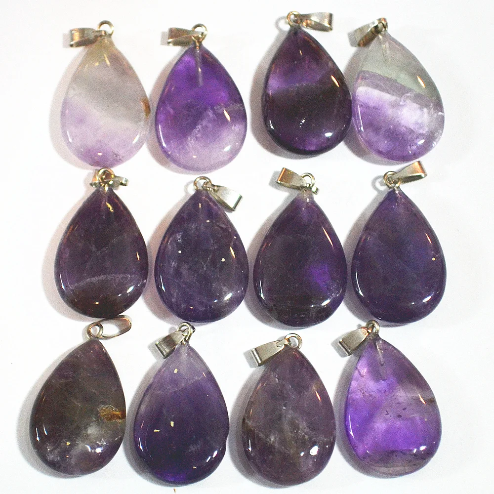 New Hot wholesale 24PCS natural stone pendants Purple crystal water