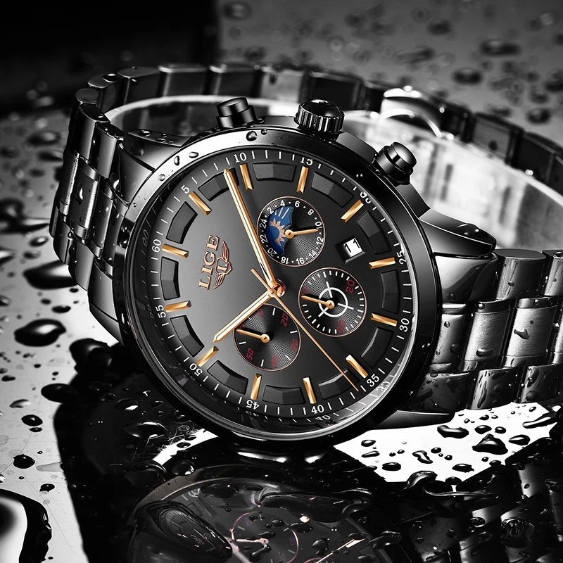 LIGE Fashion Mens Watches Top Brand Luxury Business Waterproof Quartz Watch Men Full Steel Sport Wristwatch Relogio Masculino