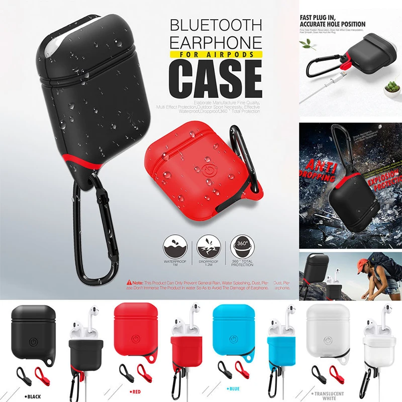 

BEESCLOVER Earphone Cover Case 360 degree Protective Shockproof Case Cover & hook for Airpods Bluetooth Handfree Earphones r29