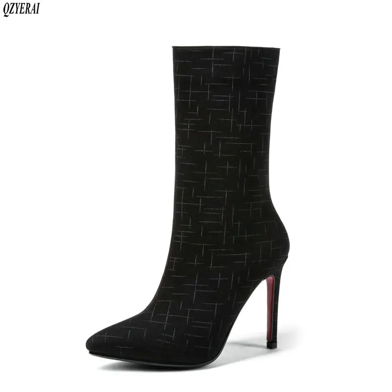 

QZYERAI Autumn New Slim Stretch Boots for Women Pointed Toe Sock Boots thin High Heel Boots Shoes Woman Fashion Bota Feminina