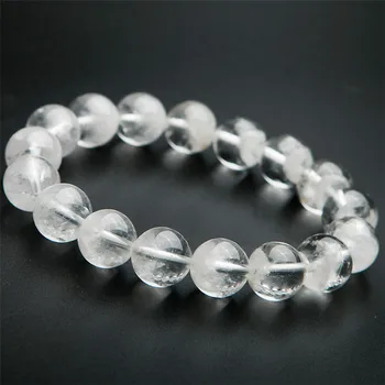 

13mm White Natural Phantom Quartz Crystal Round Bead Stretch Bracelet