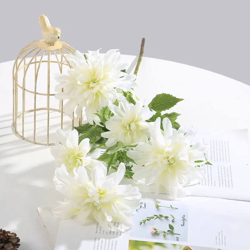 Erxiaobao высокое качество помпон Dahlia шелковые искусственные цветы искусственная Хризантема для стола Свадебные украшения дома комнаты - Цвет: 03 White