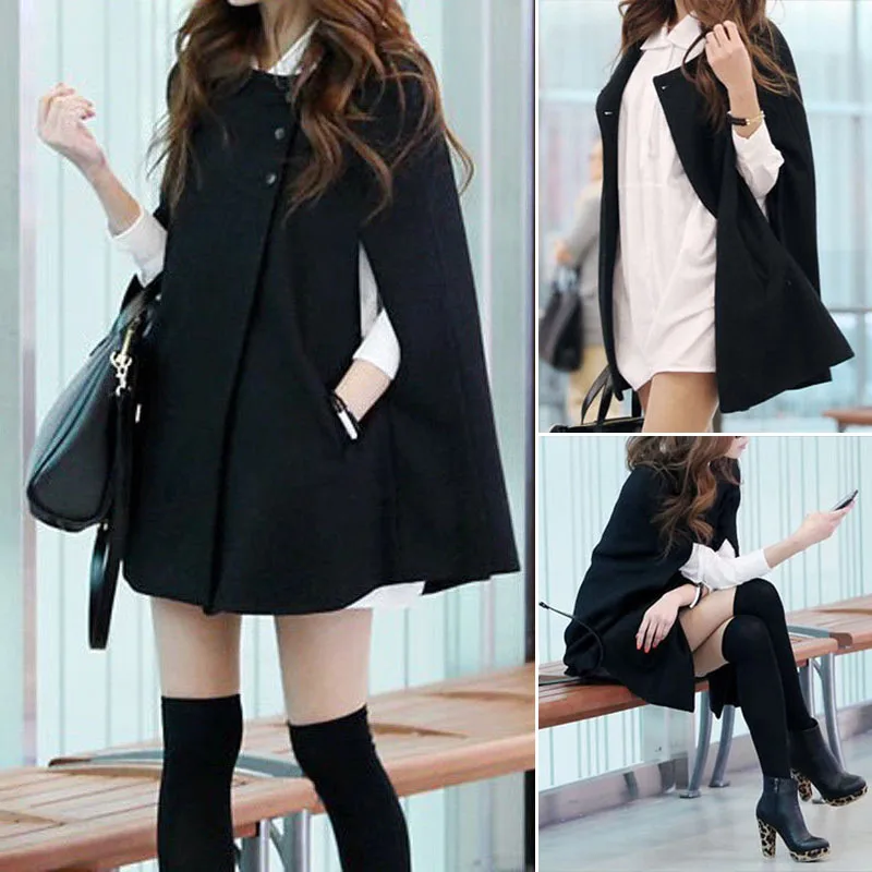 Jacket Coat Women Loose Cloak Batwing Poncho Winter Warm Cape Parka Casual Stylish Fashion